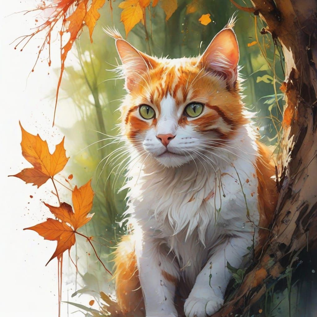 Autumn Whimsy: Enchanted Feline in Golden Forest