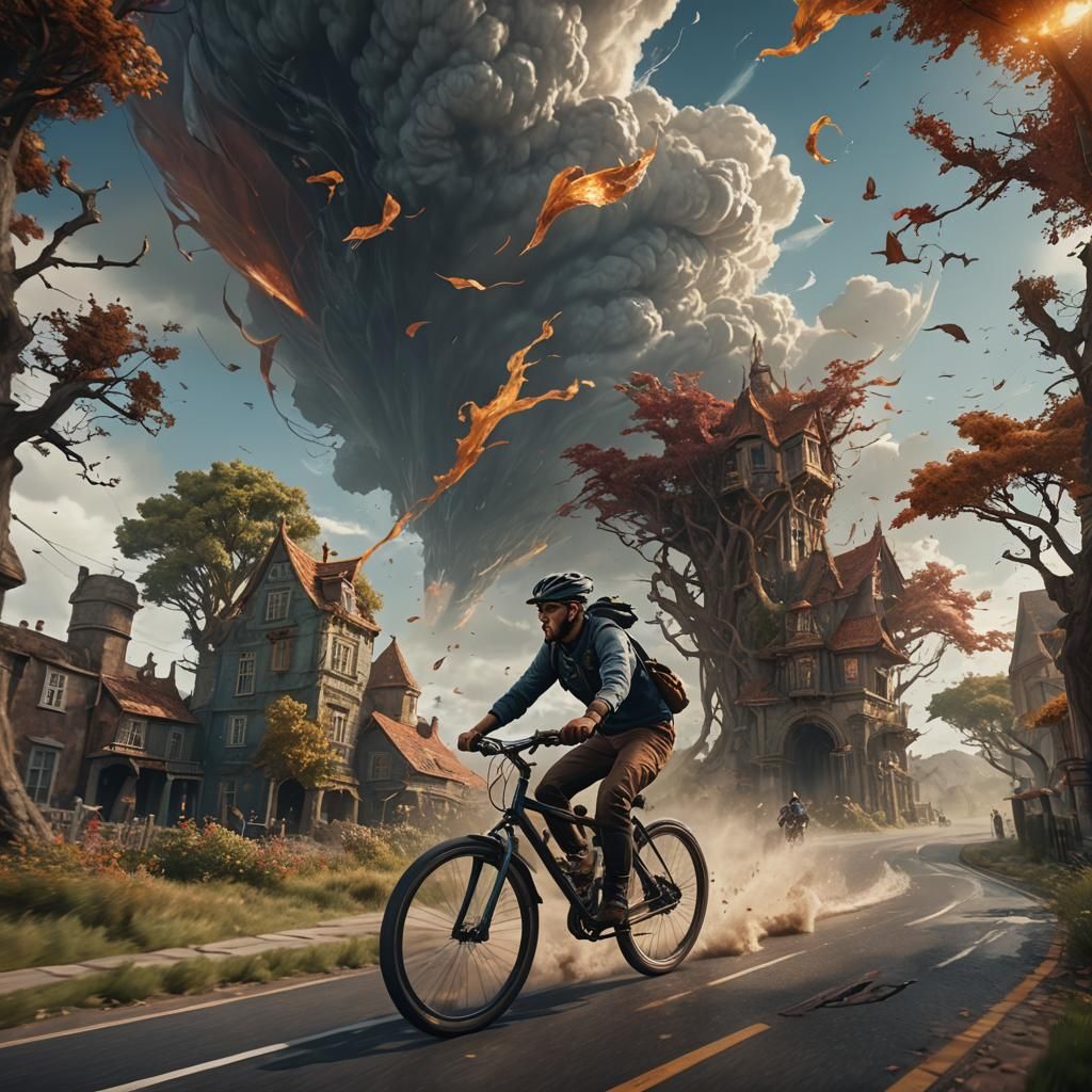 Cyclist Versus Headwind: Detailed Matte Painting