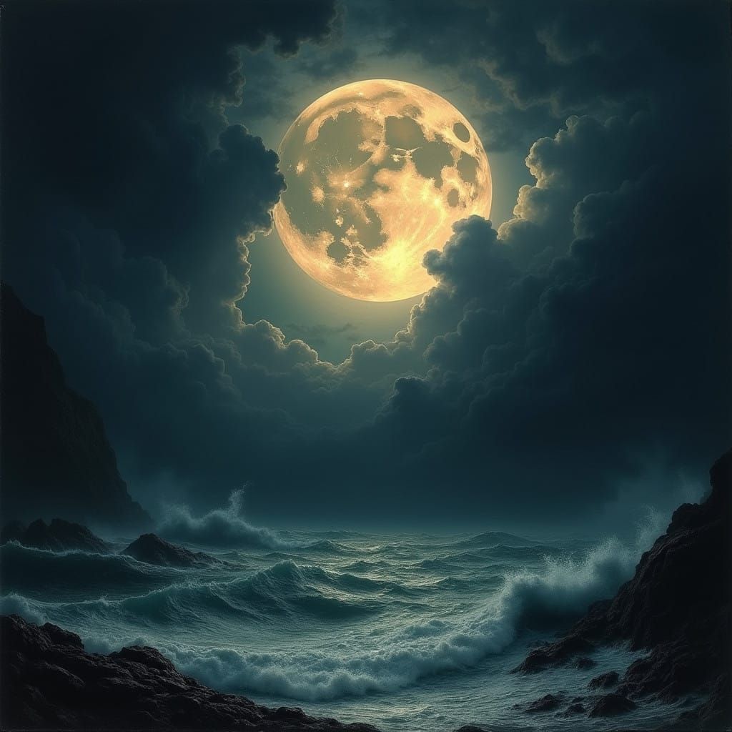 Surreal Ominous Landscape Under a Haunting Full Moon