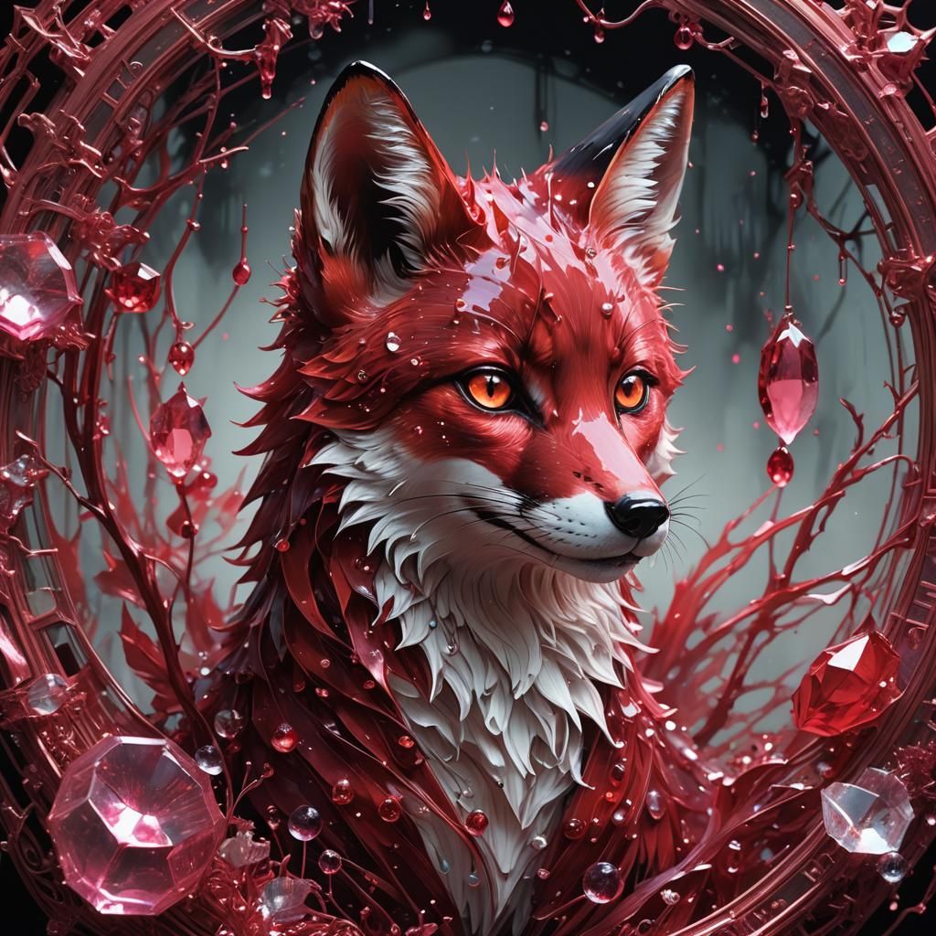 Intricate Ruby Fox Portrait in Bioluminescent Glow