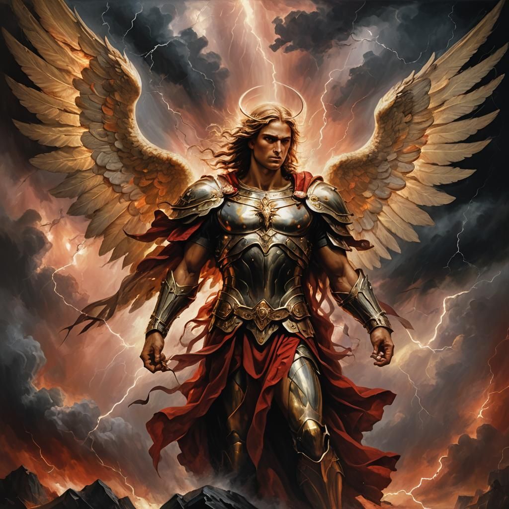 Archangel's Battle: Epic Oil Painting of Divine War