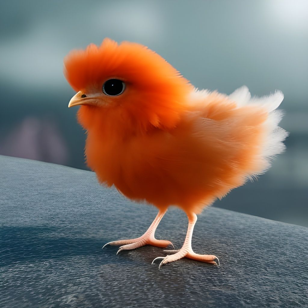 Adorable Orange Feathered Chicken in Anime Style