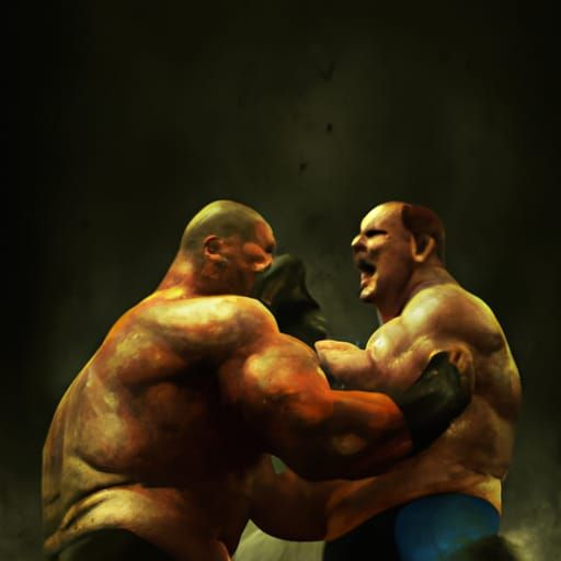 Intricate Digital Painting of Two Muscle Men Wrestling