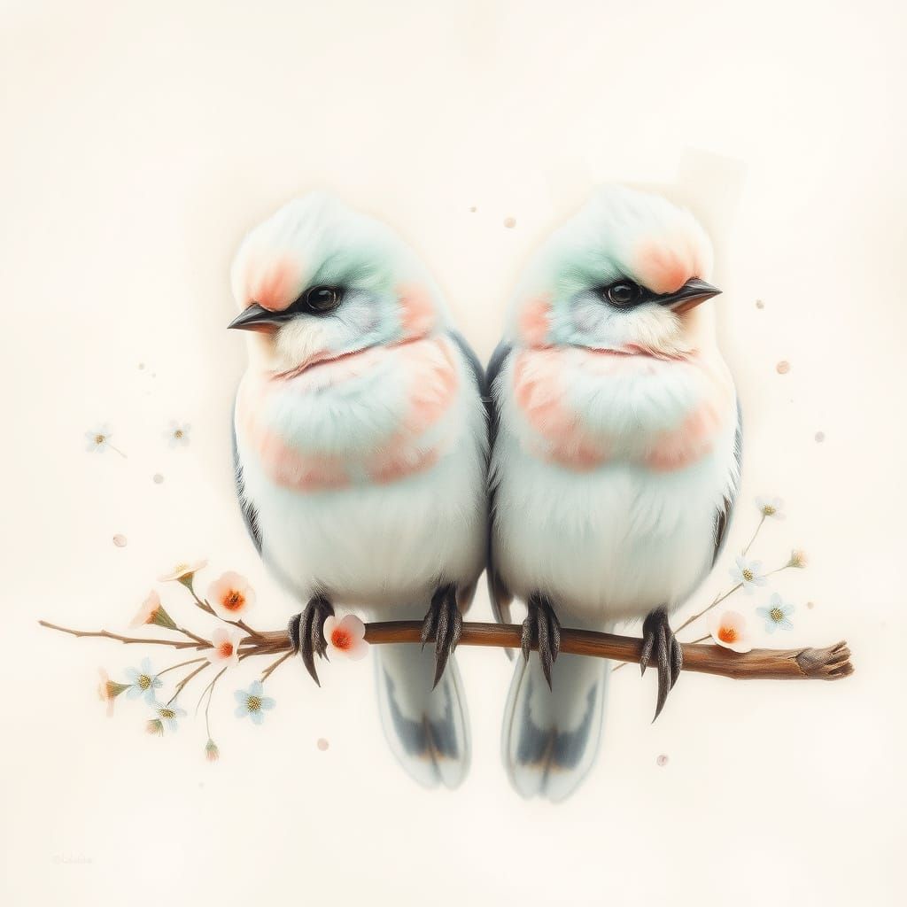 Hyper-Realistic Charcoal Drawing of Delicate Cockateels in P...