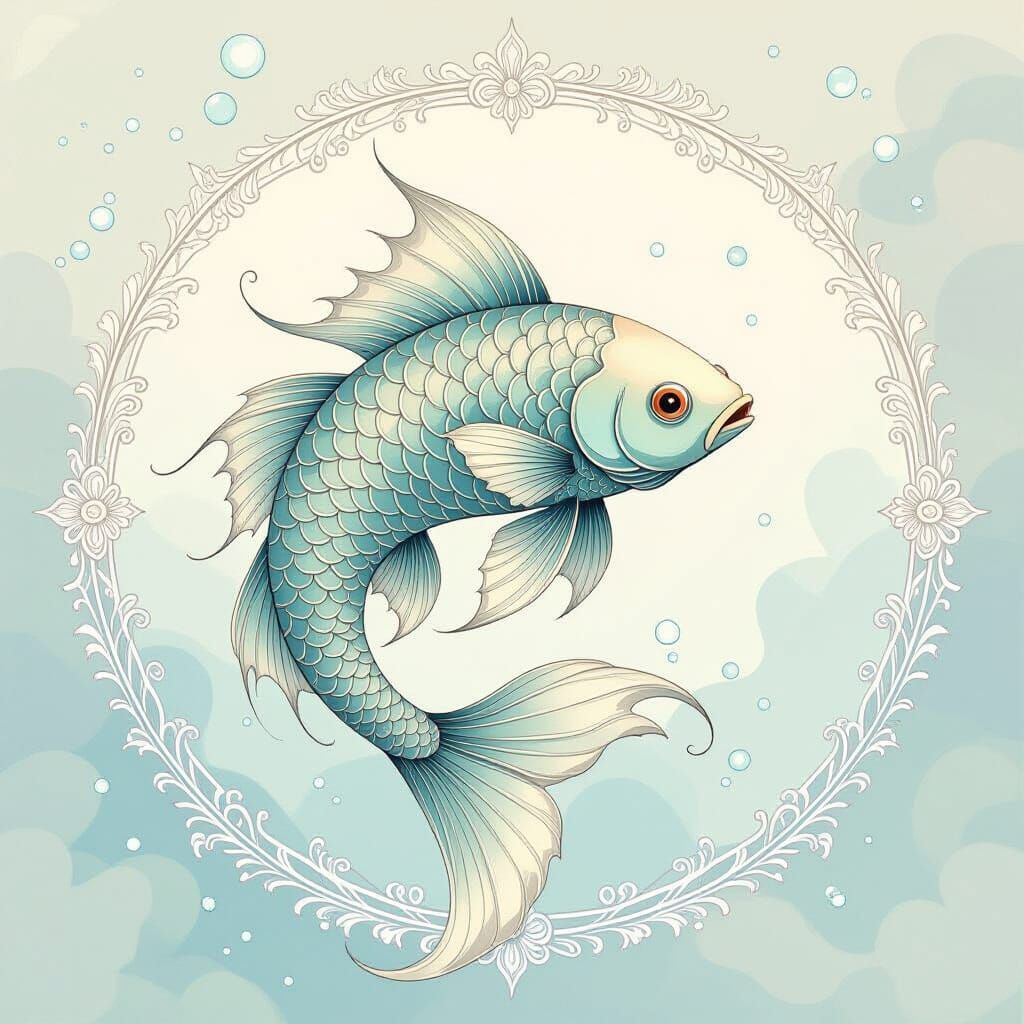 Pisces Symbol in Dreamy Watercolor Style