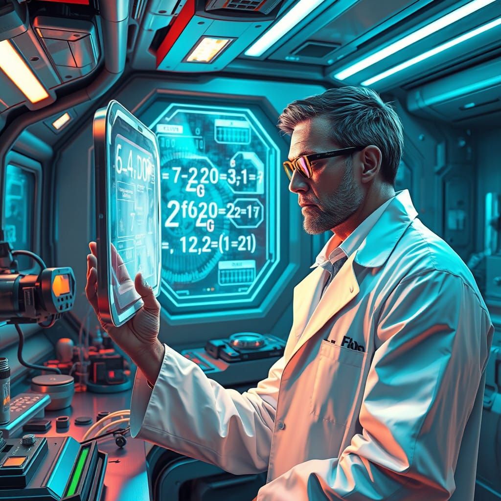 High-Tech Scientist in Futuristic Laboratory, Cyberpunk Styl...