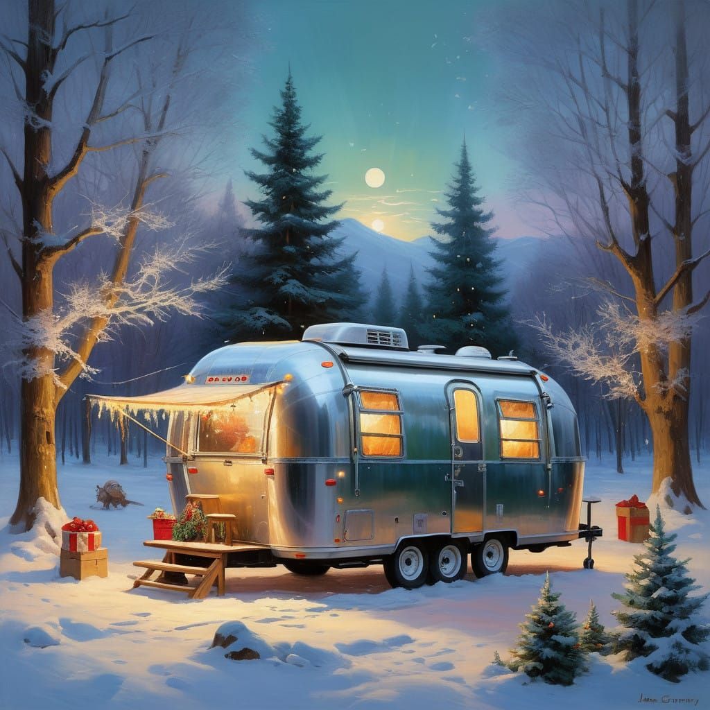 Whimsical Winter Twilight Scene with Magical Christmas Chara...