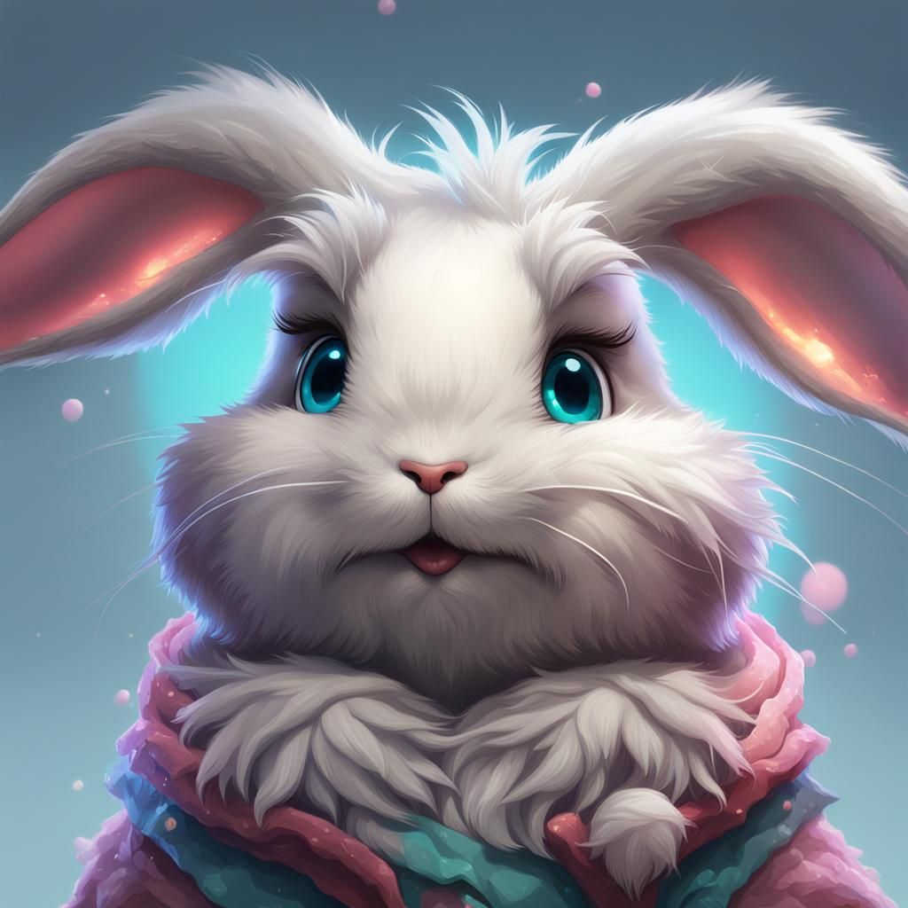 Cute Fluffy Bunny Portrait in Hyperdetailed Style