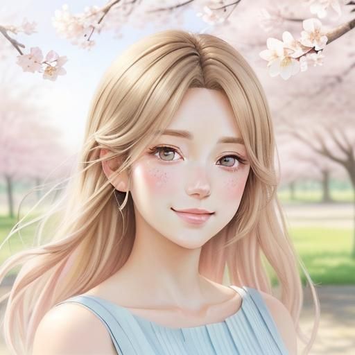 Anime Boy Portrait in Spring Watercolor Style