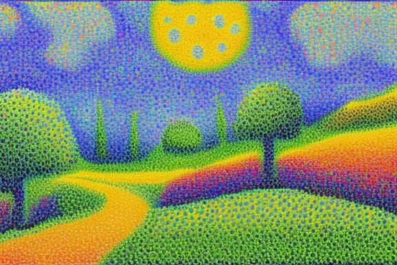 Pointillist Landscape with Vibrant Colors