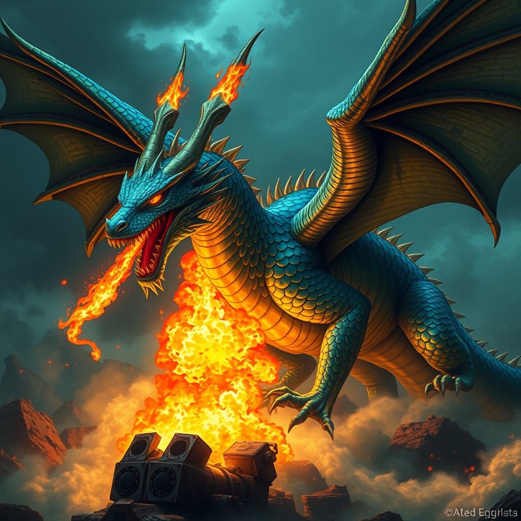 Nuclear Dragon in Dystopian Landscape