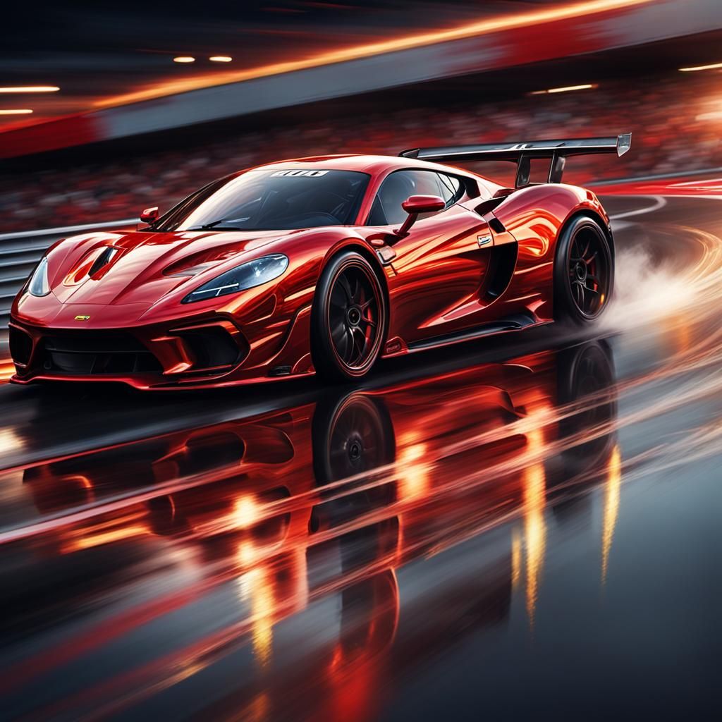 Red Supercar Speeds Down Track in Vivid Digital Art