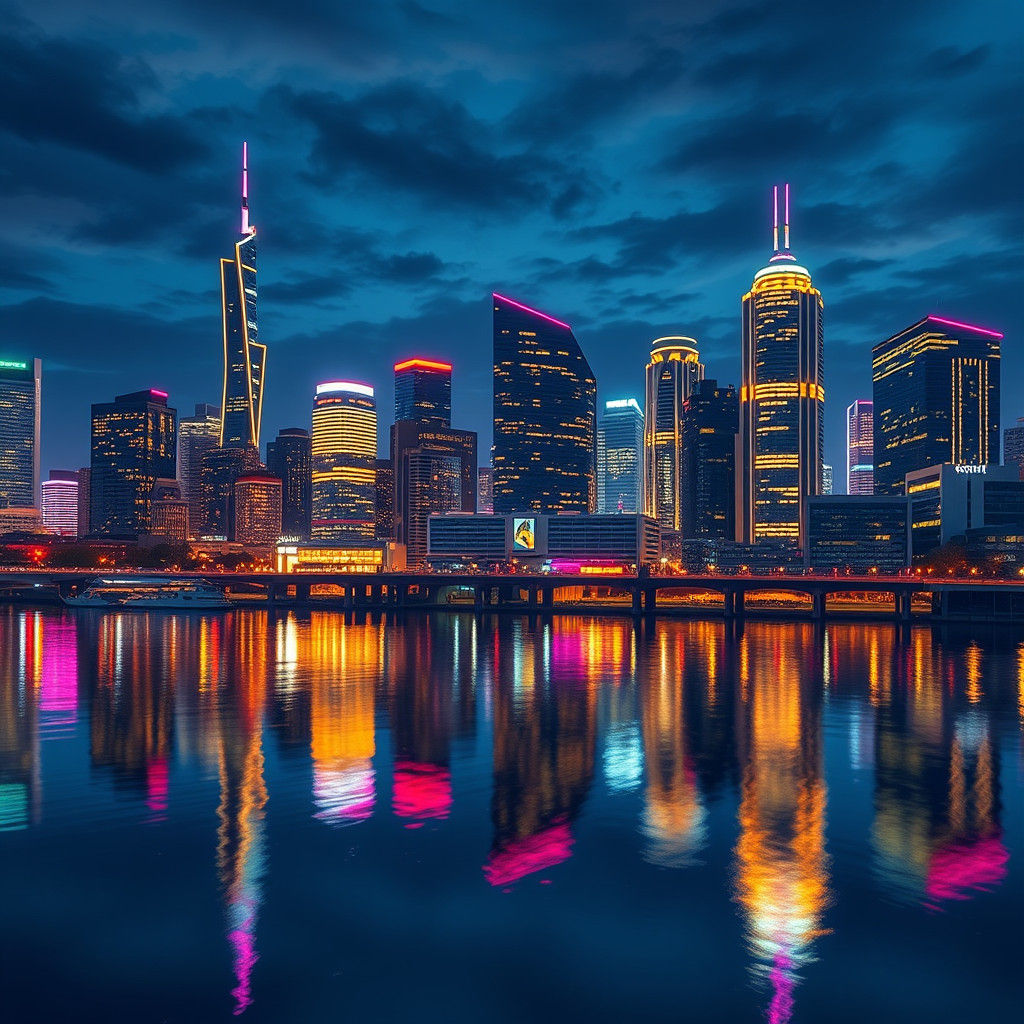 Portland Oregon Skyline in Neon Manga Style