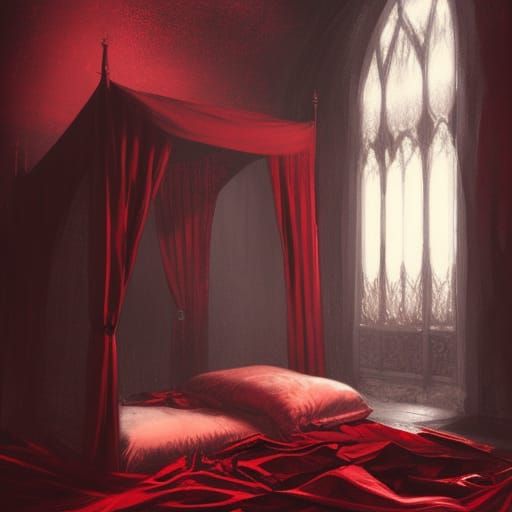 Dark Gothic Bedroom with Red Accents