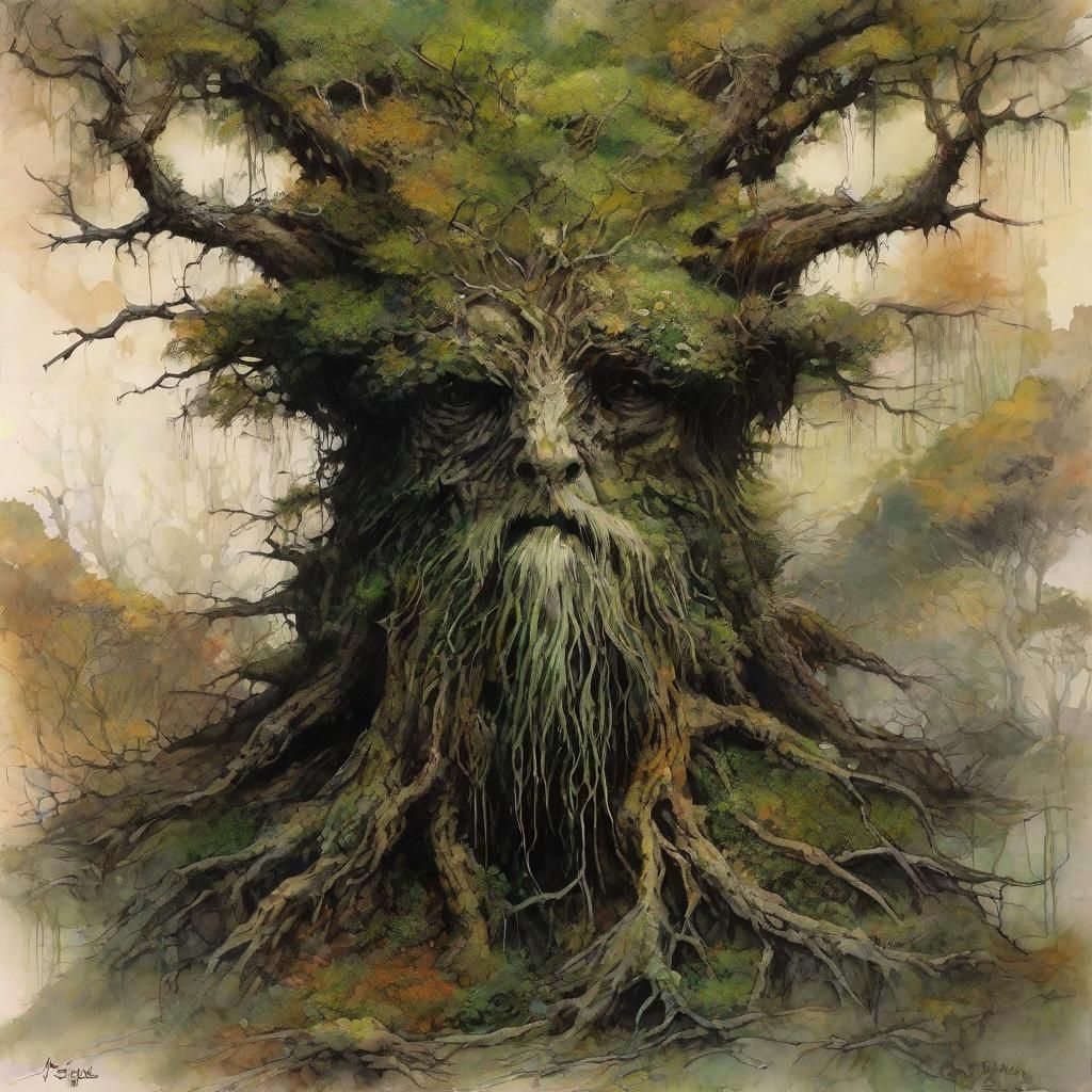 Treebeard Portrait in Lothlórien: Organic Abstraction