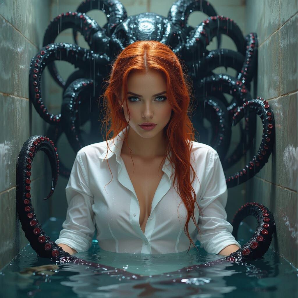 Redhead and Tentacled Demon in Biomechanical Style