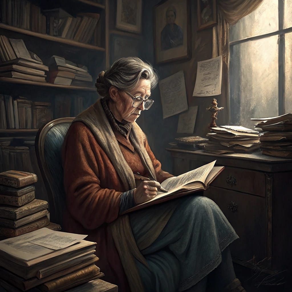 Cozy Portrait of Woman Reading in Study