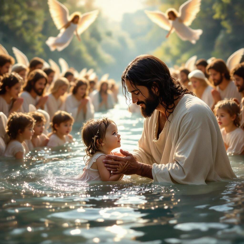 Jesus Baptizes Baby Girl With Angels