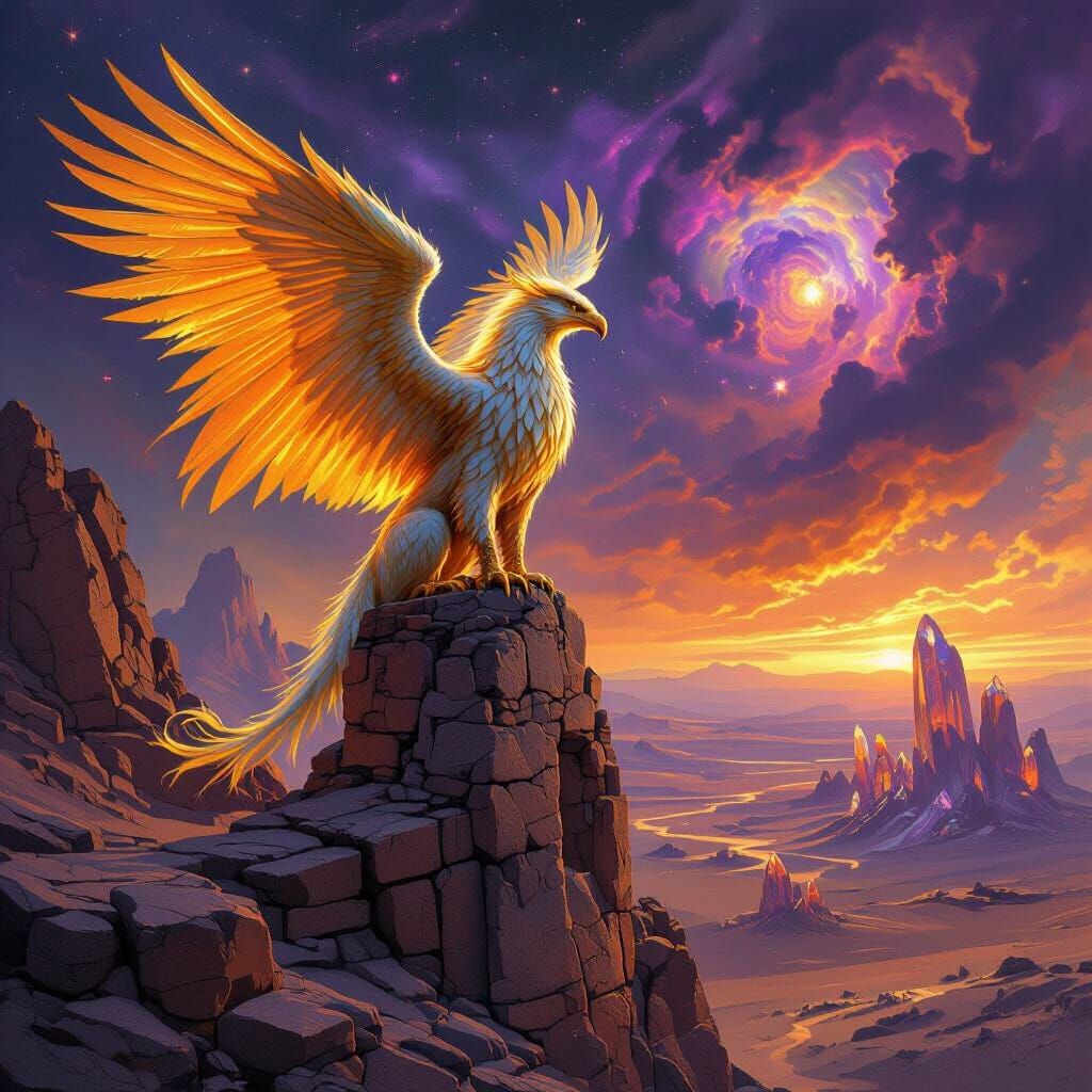 Golden Griffin Perched Atop Ancient Observatory