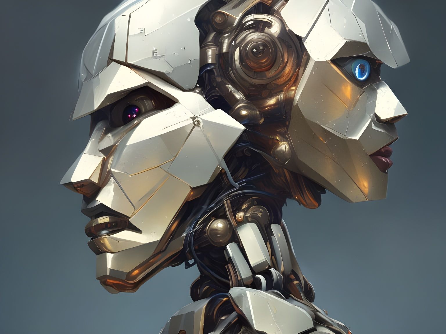 Wabi-Sabi Metal Robot Portrait in Digital Art Style