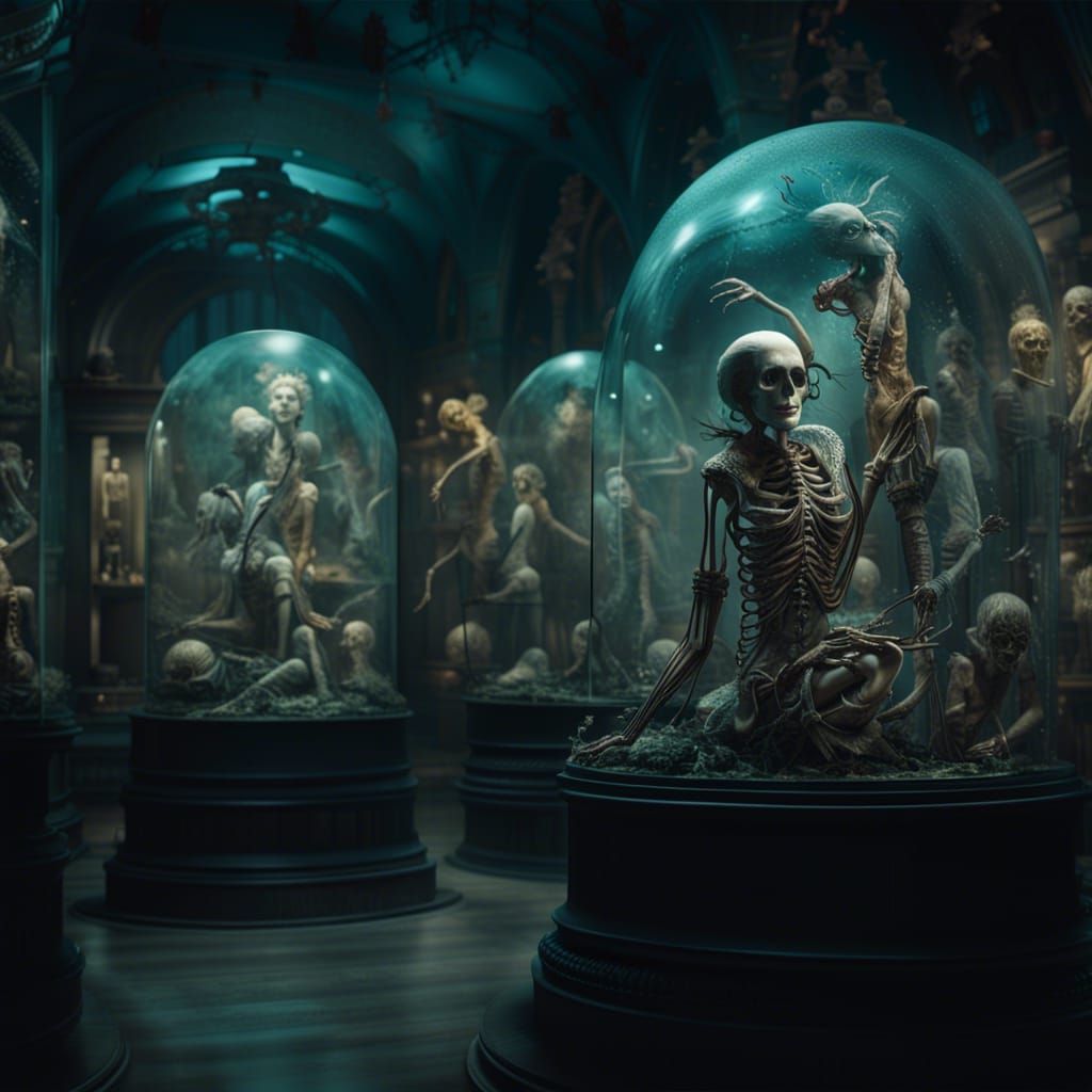 Mermaid and Fairy Skeletons in Museum Display
