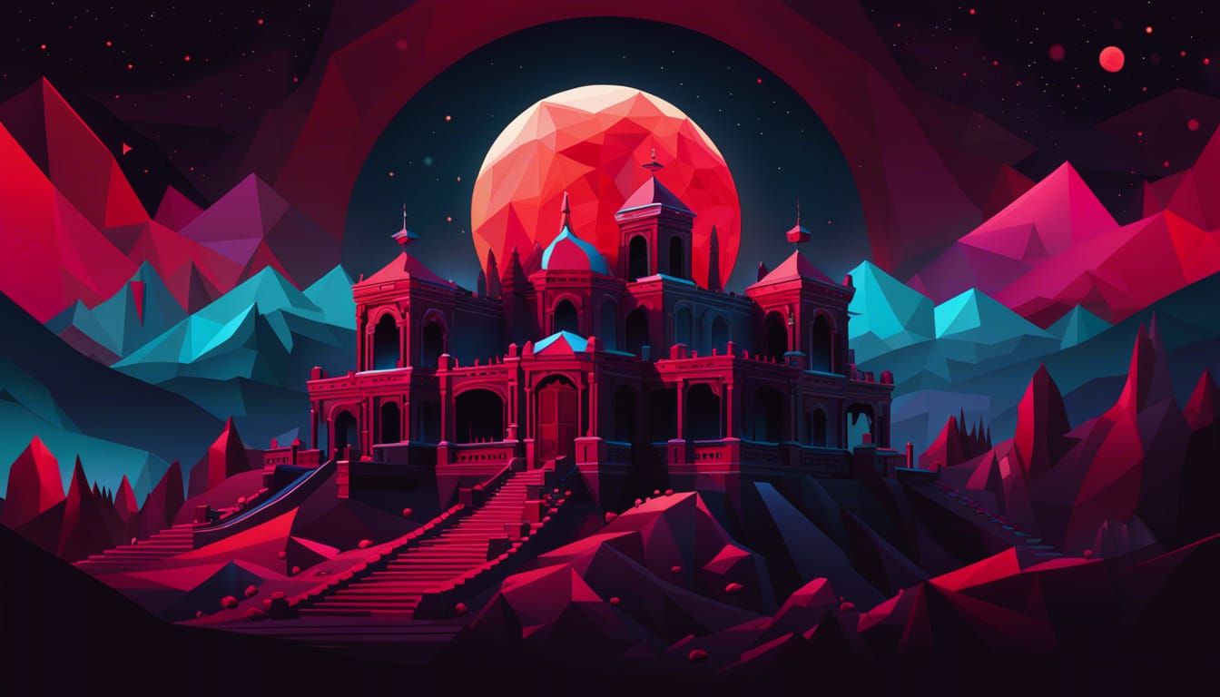 Día de los Muertos Polygon Design Under Red Moon