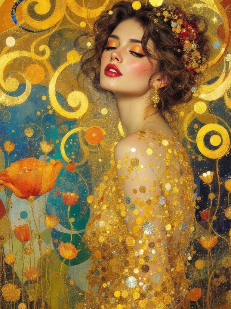 Golden Woman Portrait in Impressionistic Style