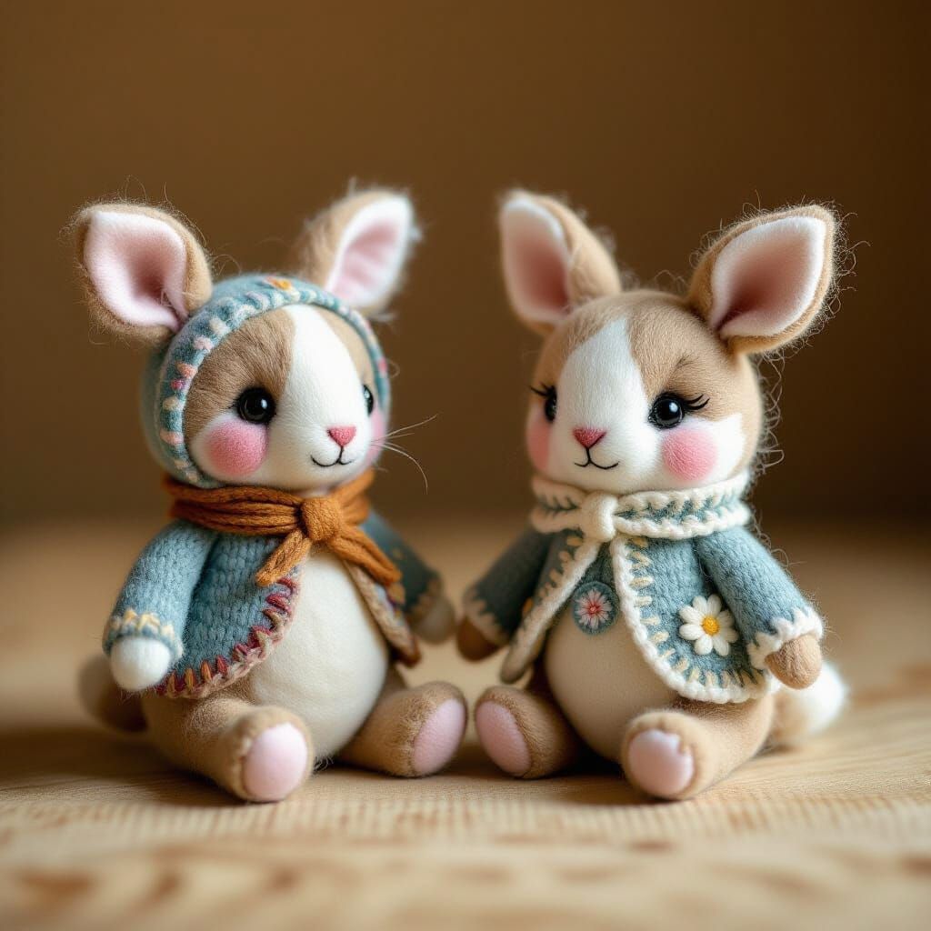 Charming Felted Animals in Whimsical Digital Art