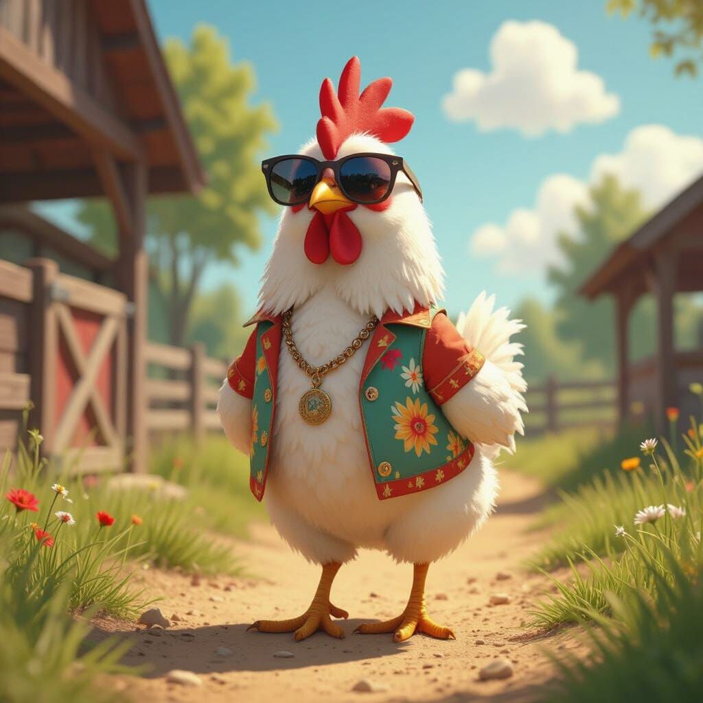 Chicken Strutting in Farmyard Fashion, Miyazaki-Potter Style