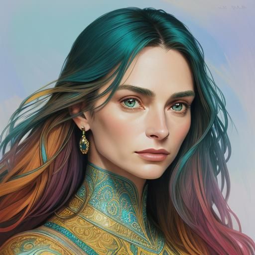 Hyperrealistic Portrait of Young Woman in Art Nouveau Style