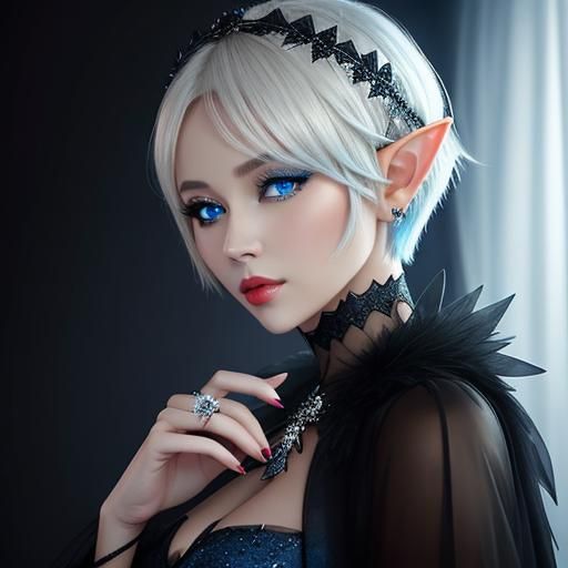 Beautiful Elf with Diamond Ring and Blue Wings