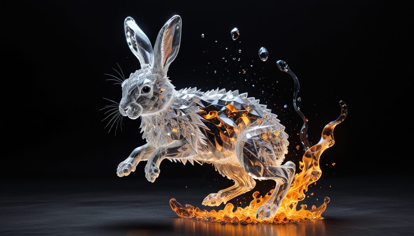 Crystal Hare Leaping Through Flames