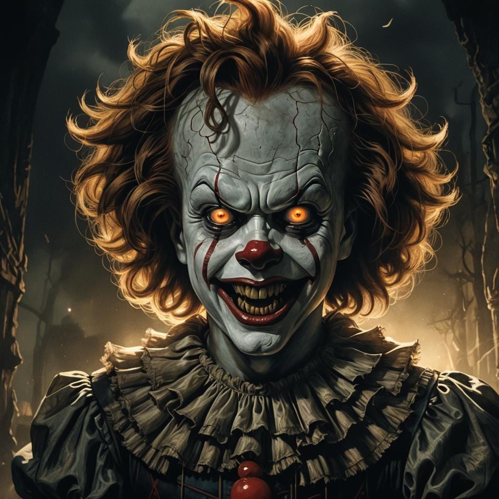 Menacing Pennywise Portrait in Dark Fantasy Style