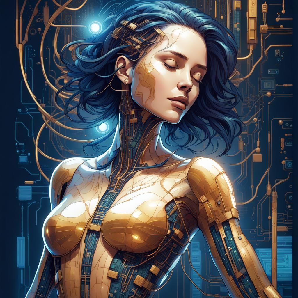 Translucent AI Woman in Oil Sketch Style