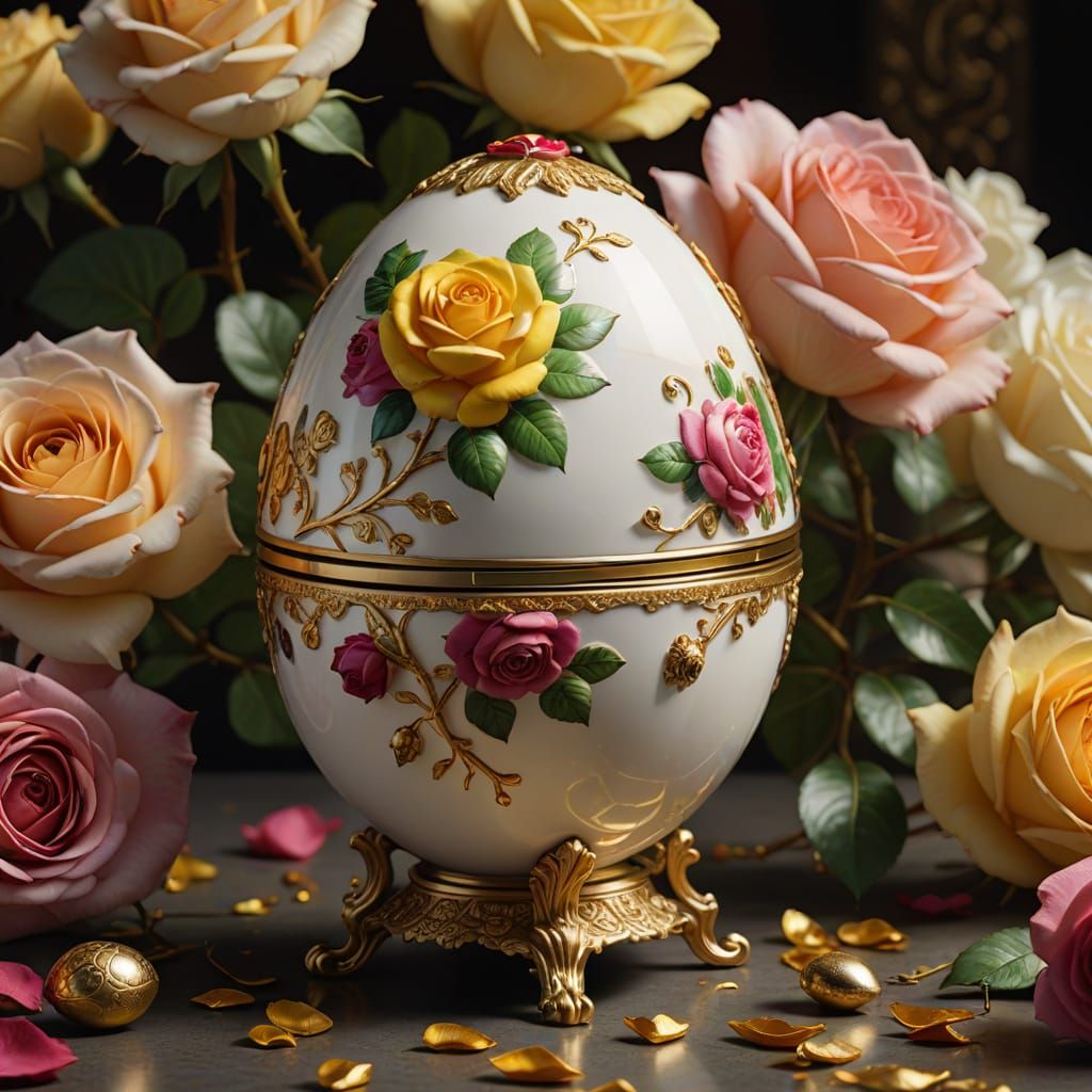 Ancient Porcelain Box with Roses, Photorealistic Digital Art