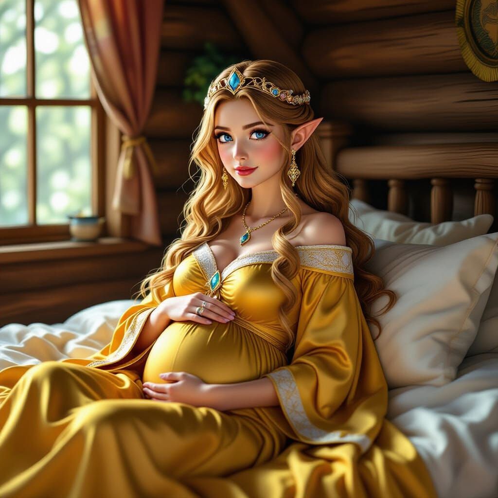 Pregnant Princess Zelda in Forest Cottage: Hyperrealistic Ar...