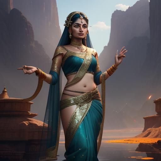 Indian Woman in Saree: Detailed Fantasy Art