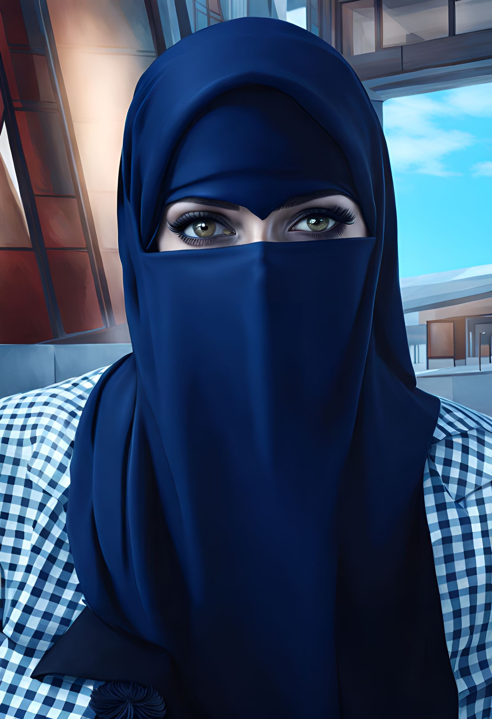 German Girl with Hijab and Niqab in City