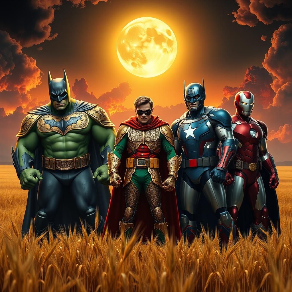 Batman in Gold Armor with Superhero Allies