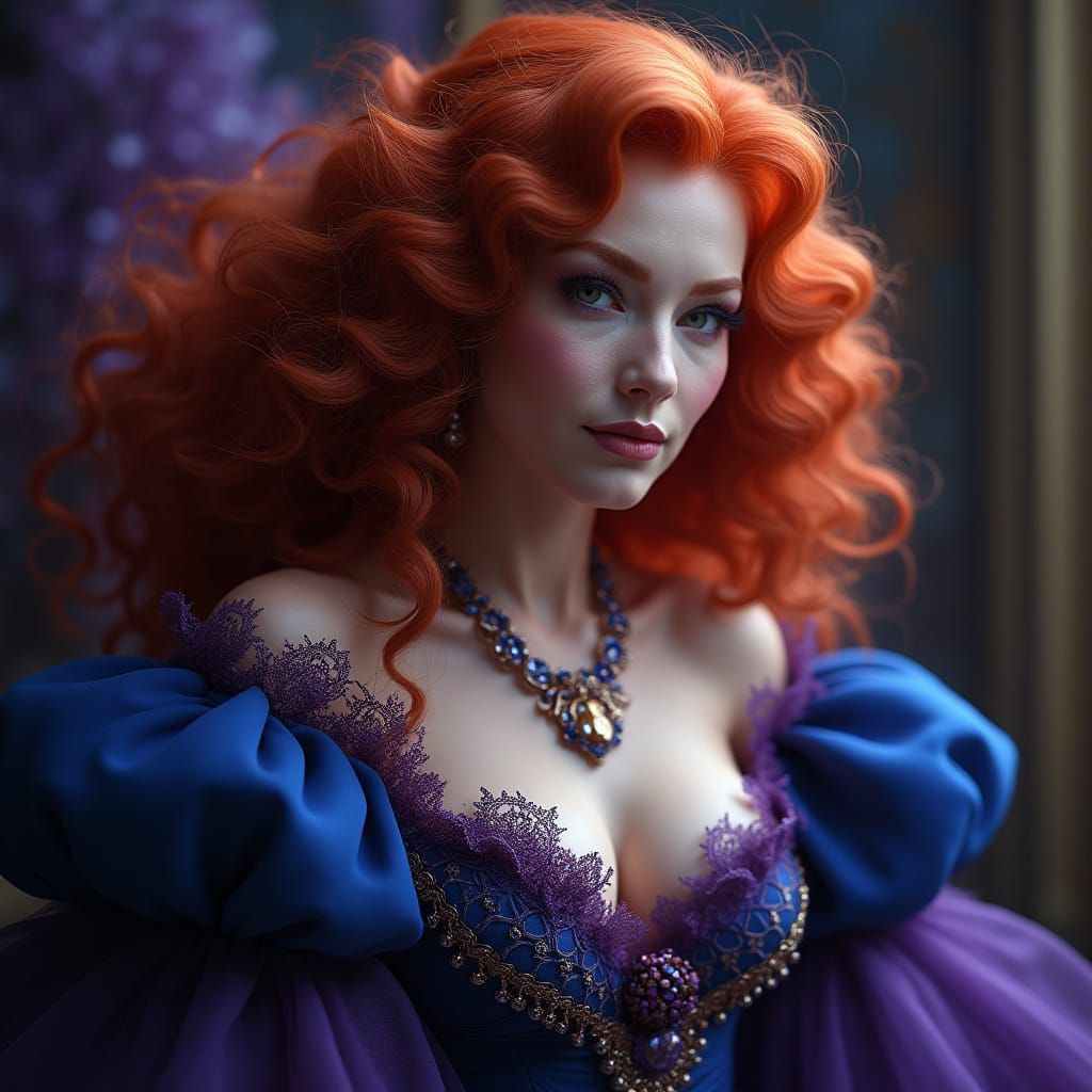 Captivating Redhead in Opulent Gown, Art Nouveau Style