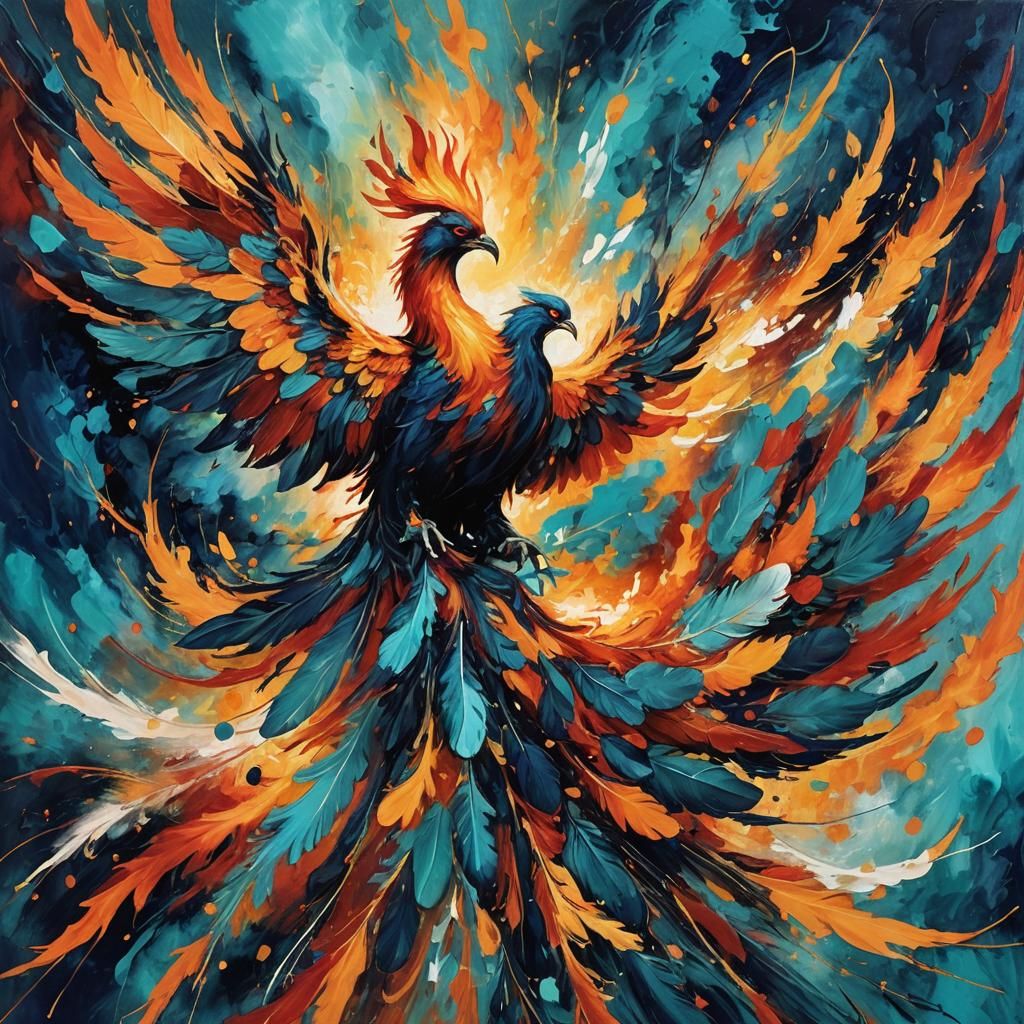 Phoenix Rising From Flames: An Abstract Expressionist Painti...