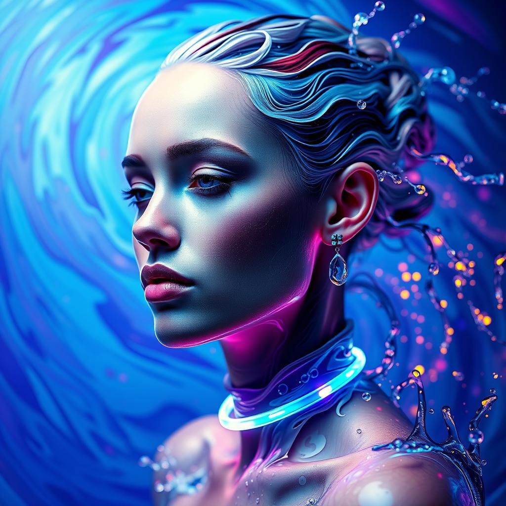 Luminous Water Woman with Neon Accessories in 8K