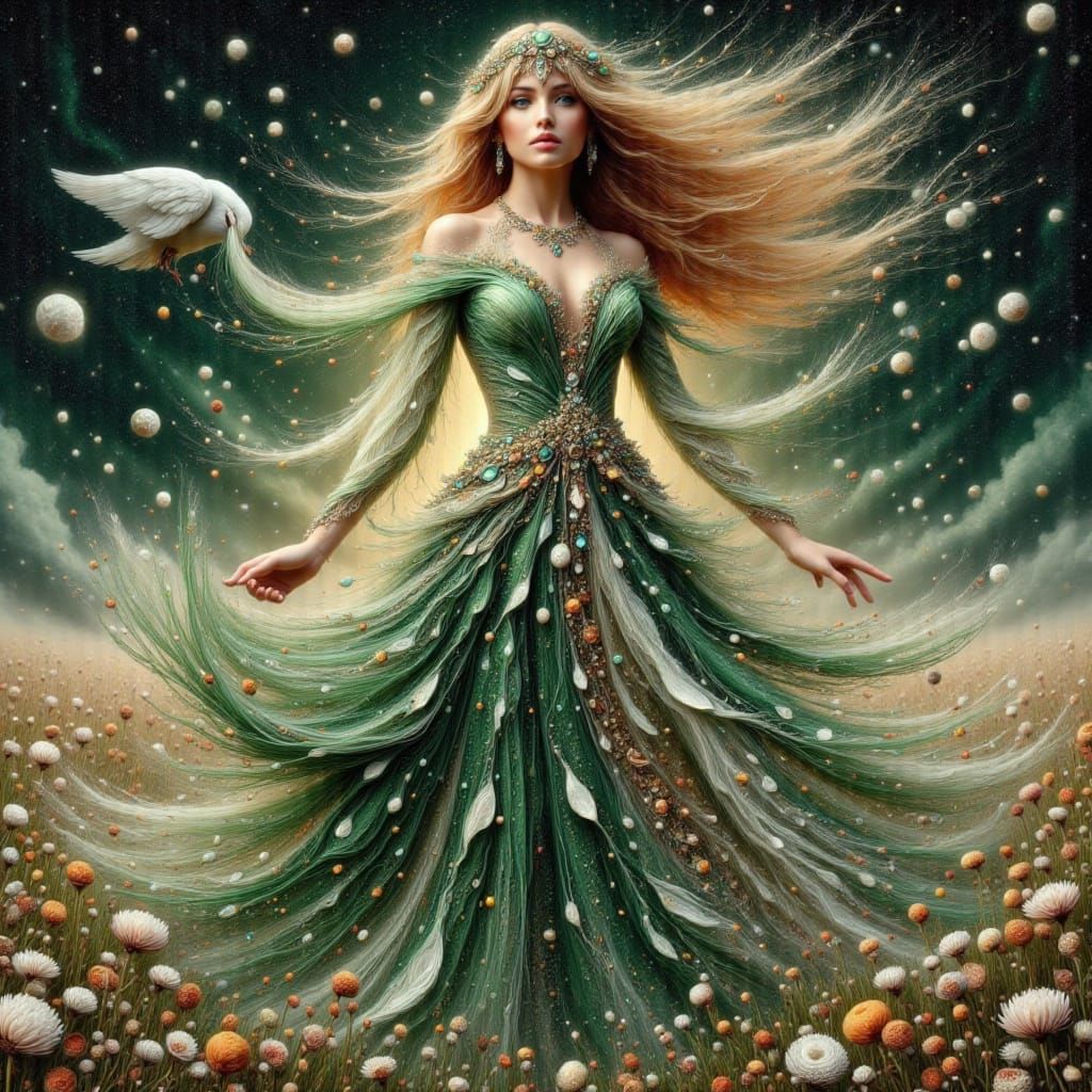 Virgo Goddess in Astral Meadow, Art Nouveau Style