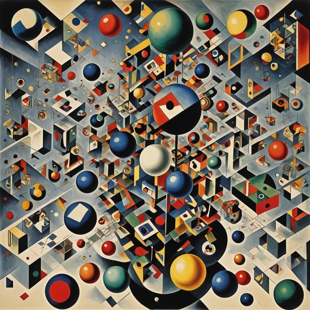 Abstract Cubes and Spheres in Kandinsky-Escher Style