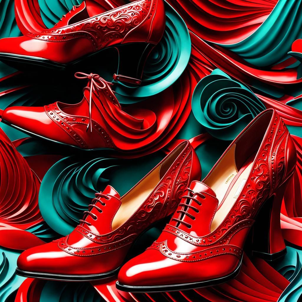 Red Women's Shoes: 1920s-30s Hyperrealistic Style