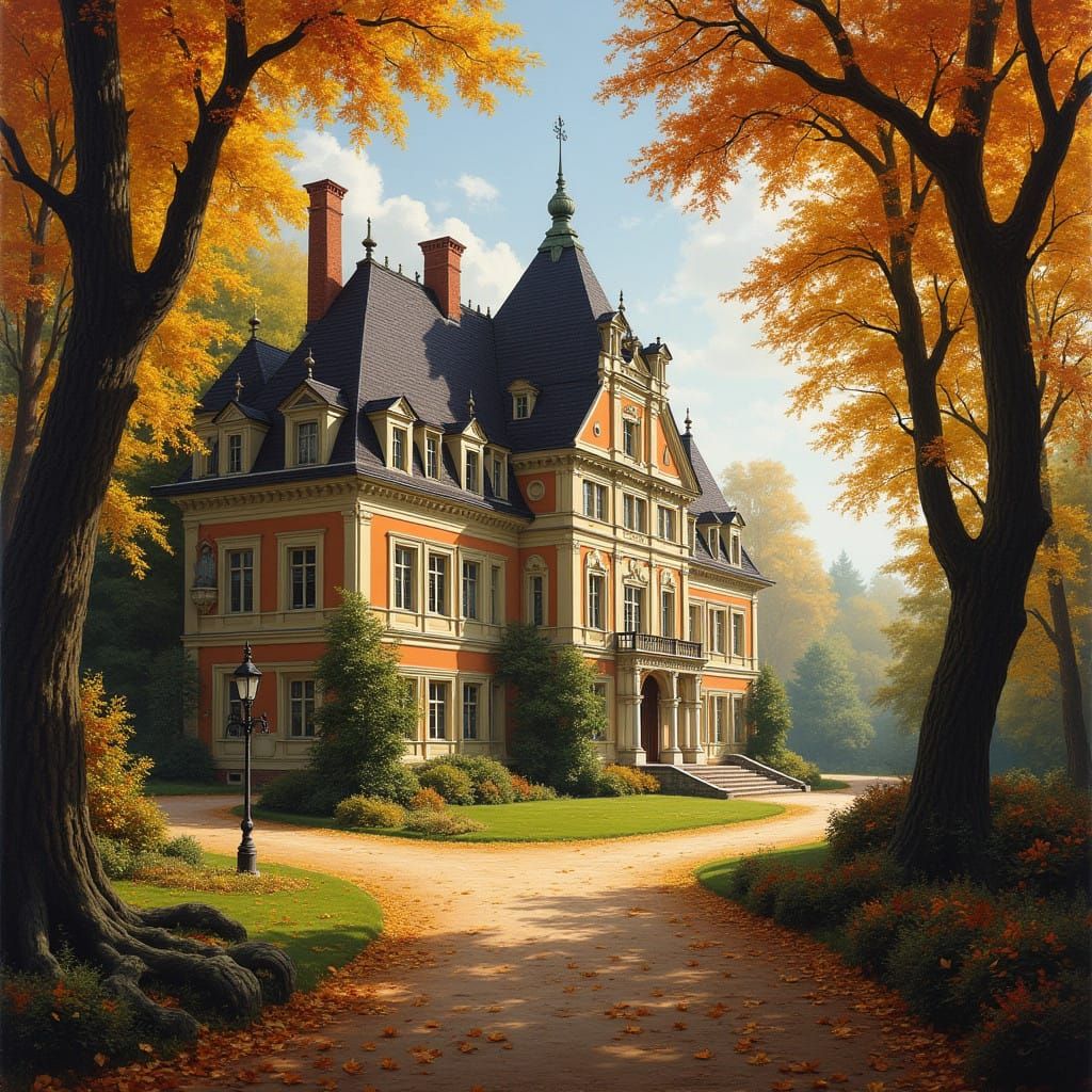 Grand Margrave Hall in Autumn Glory, Classical German Archit...