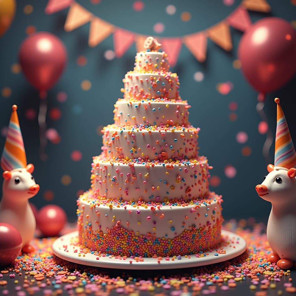 Colorful Party Cake in Detailed Matte Painting Style