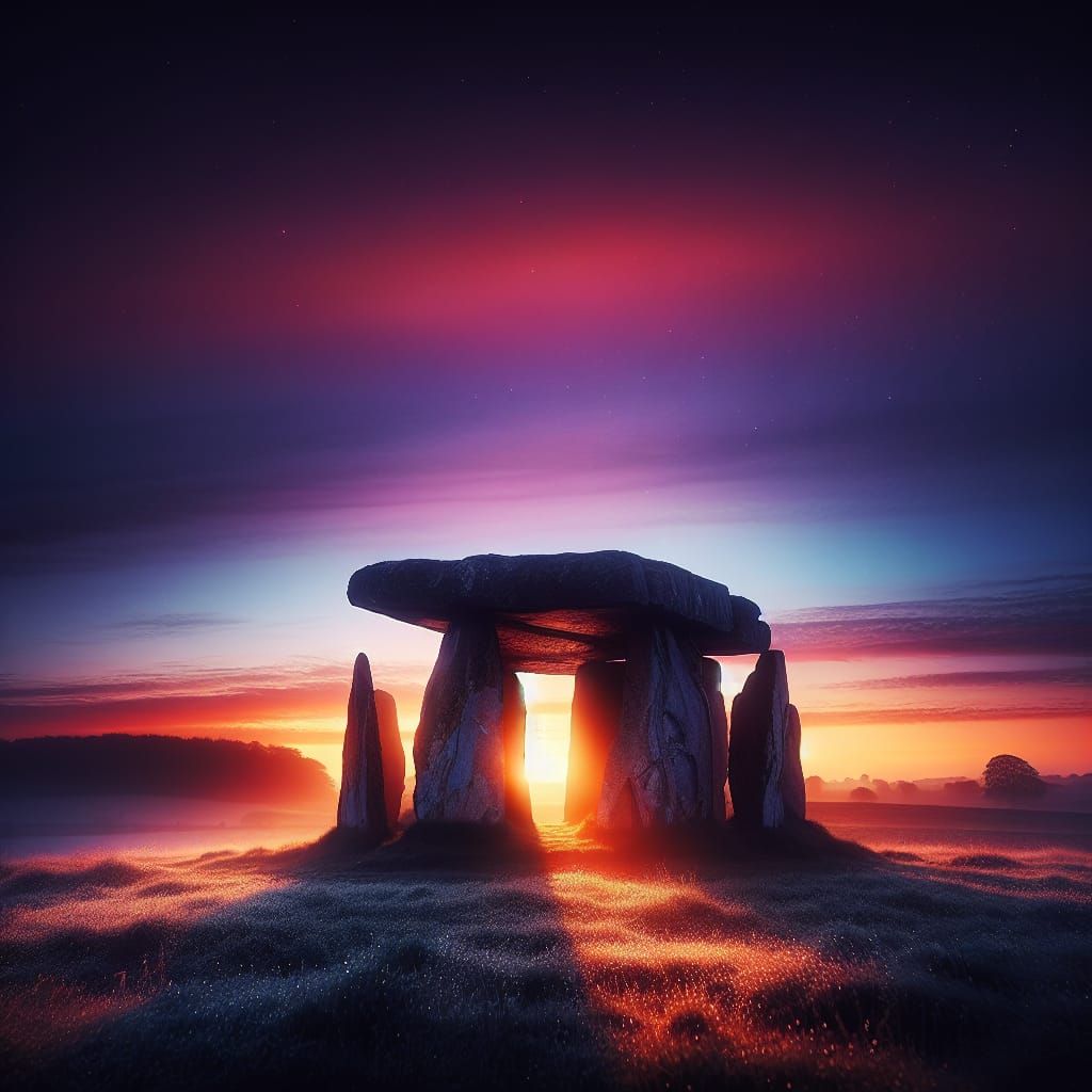 Ancient Dolmen Silhouetted at Dawn