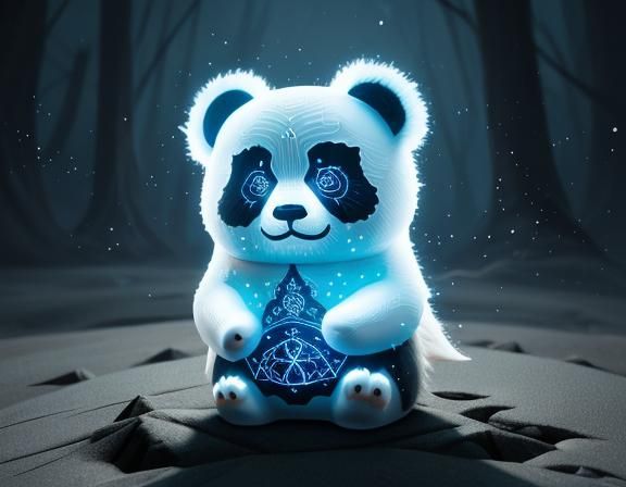 Lace Panda Ghost on Enchanted Beach: Fairytale Illustration