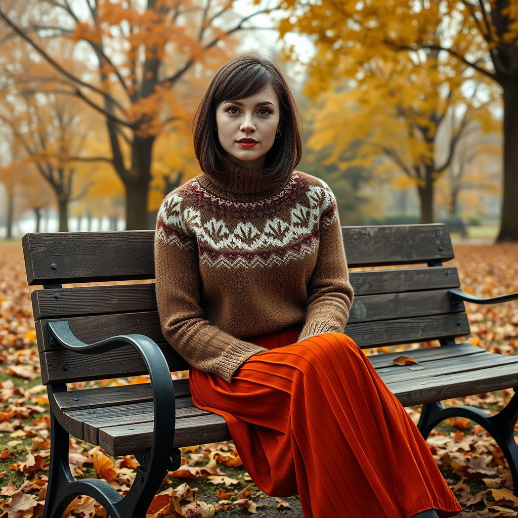 Elegant Woman in Autumn Park, Fantasy Concept Art